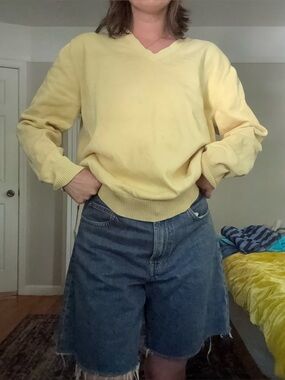 Lands' End Pale Yellow V-Neck Sweater
